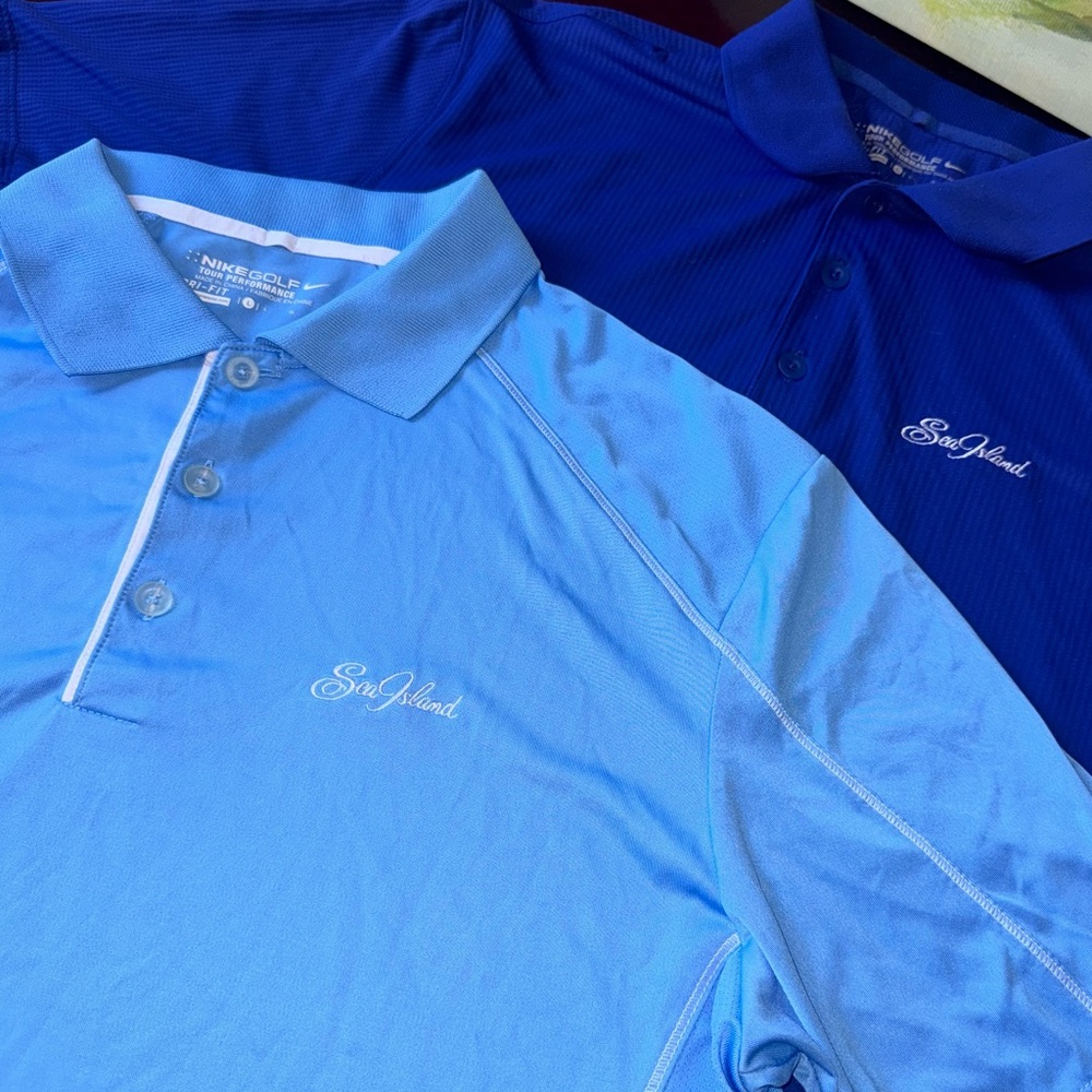 LOT OF 2 - Nike Golf Dri-Fit Tour Performance Polo Blue Mens Sea Island Large